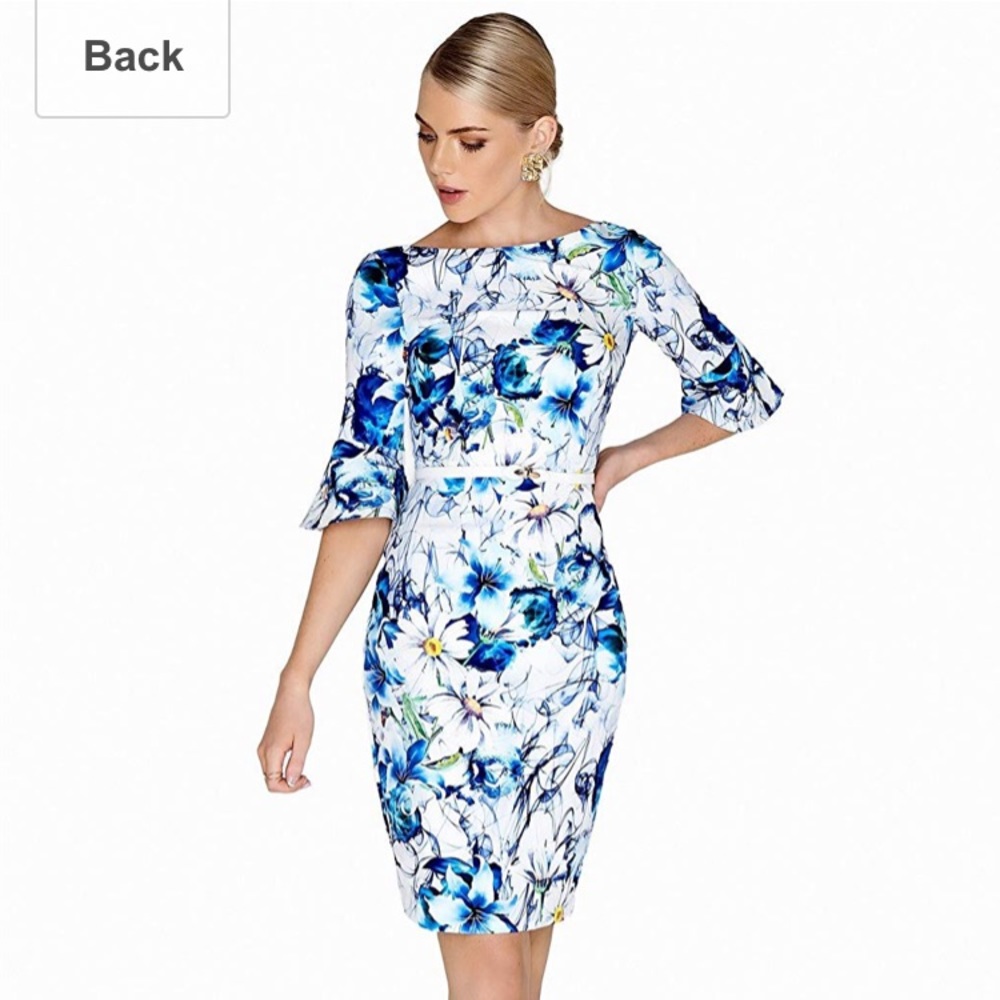 Paper Dolls Spray Printed Flute Sleeve Dress